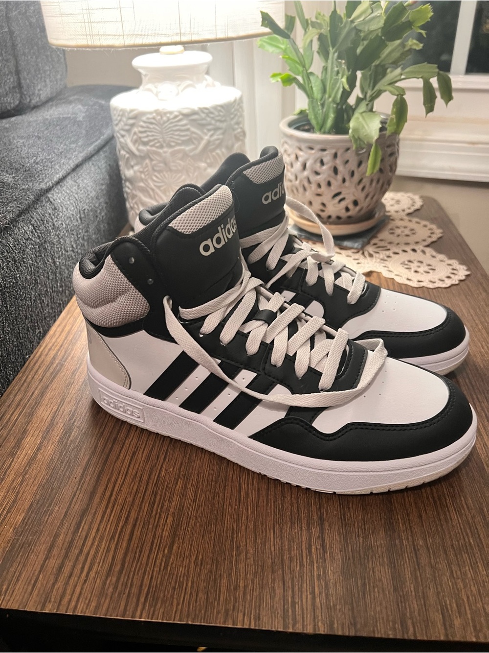 Adidas Men’s High-Top Sneakers - Black, White, & Sand
